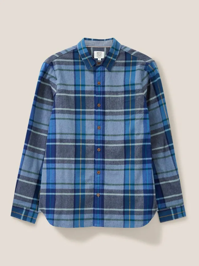 Men White Stuff Shirts Moxley Brushed Check Shirt Mid Blue