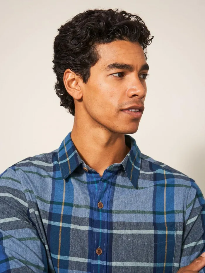 Men White Stuff Shirts Moxley Brushed Check Shirt Mid Blue Men White Stuff Shirts Moxley Brushed Check Shirt Mid Blue