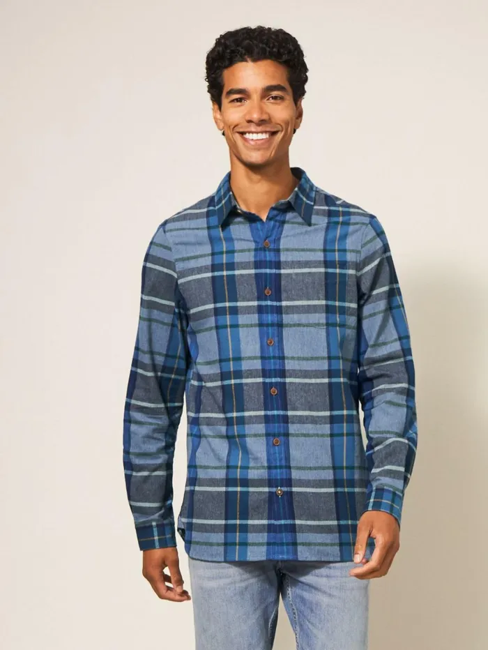 Men White Stuff Shirts Moxley Brushed Check Shirt Mid Blue Men White Stuff Shirts Moxley Brushed Check Shirt Mid Blue