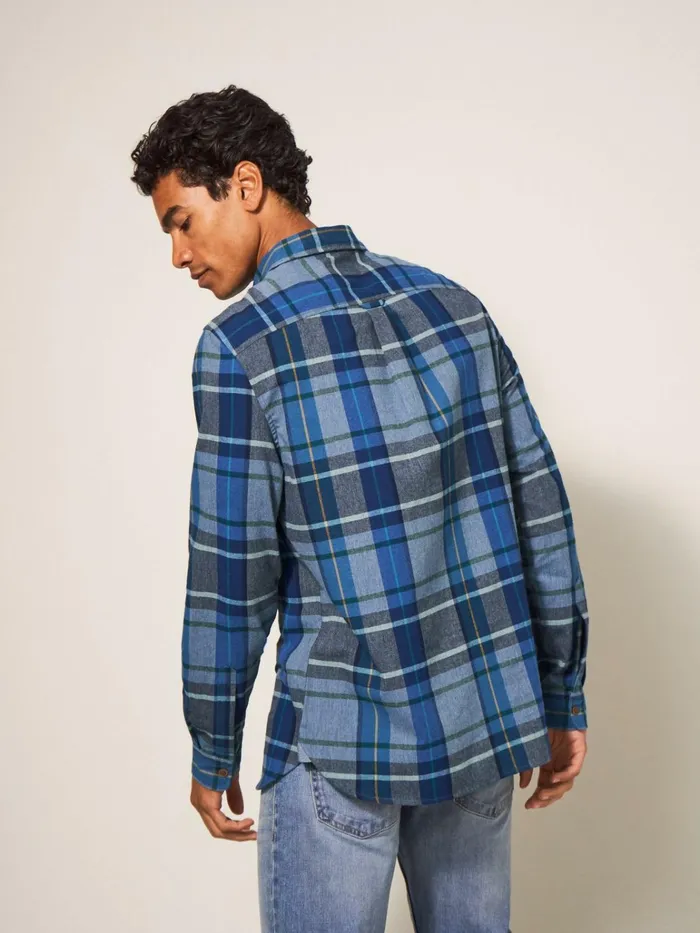 Men White Stuff Shirts Moxley Brushed Check Shirt Mid Blue Men White Stuff Shirts Moxley Brushed Check Shirt Mid Blue