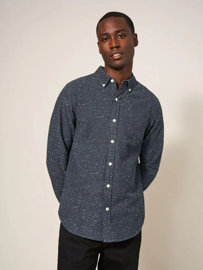 Men White Stuff Shirts Oxford Nep Shirt Charcoal Grey