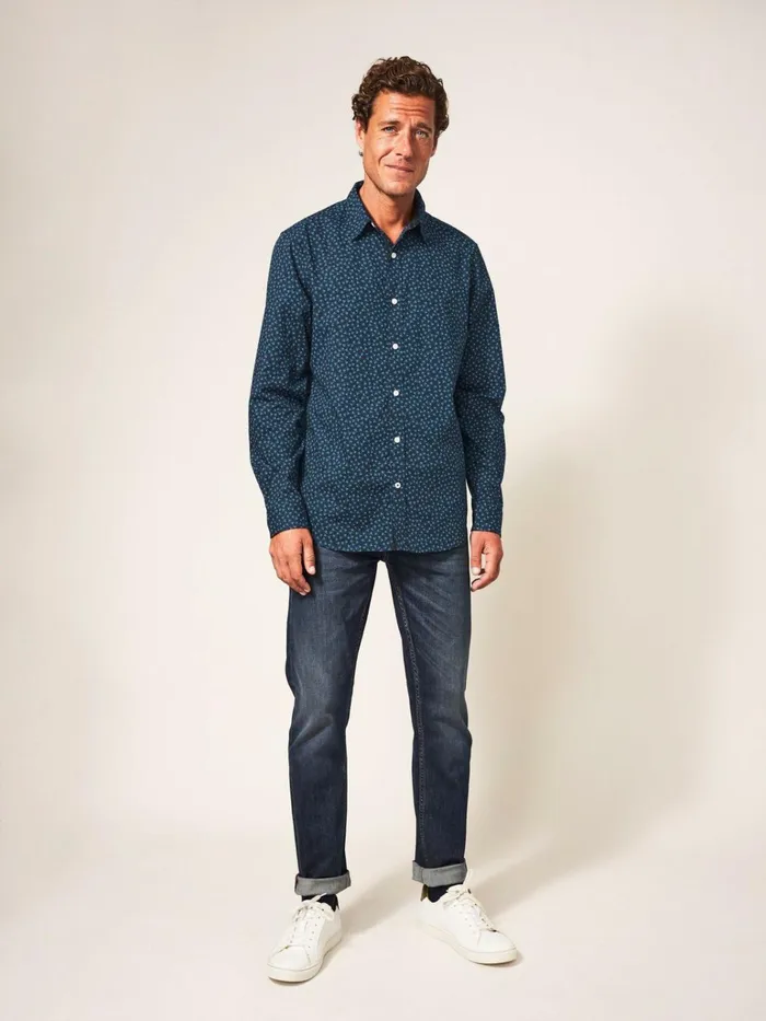Men White Stuff Shirts Party Geo Printed Shirt Dark Navy Men White Stuff Shirts Party Geo Printed Shirt Dark Navy