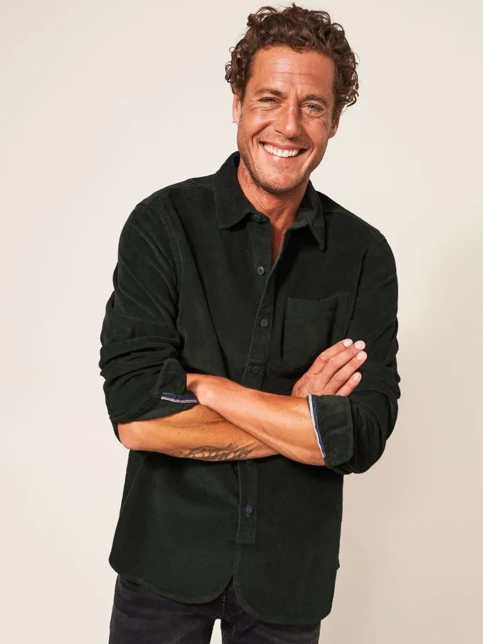 Men White Stuff Shirts Whitwick Cord Shirt Dark Green