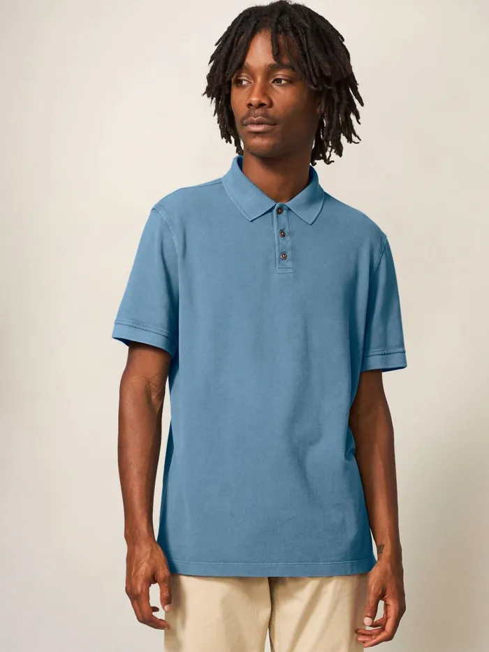 Men White Stuff Tshirts Utility Polo Chambray Blue