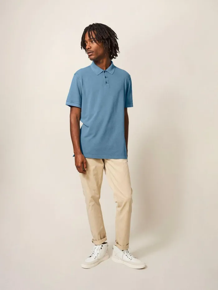 Men White Stuff Tshirts Utility Polo Chambray Blue Men White Stuff Tshirts Utility Polo Chambray Blue