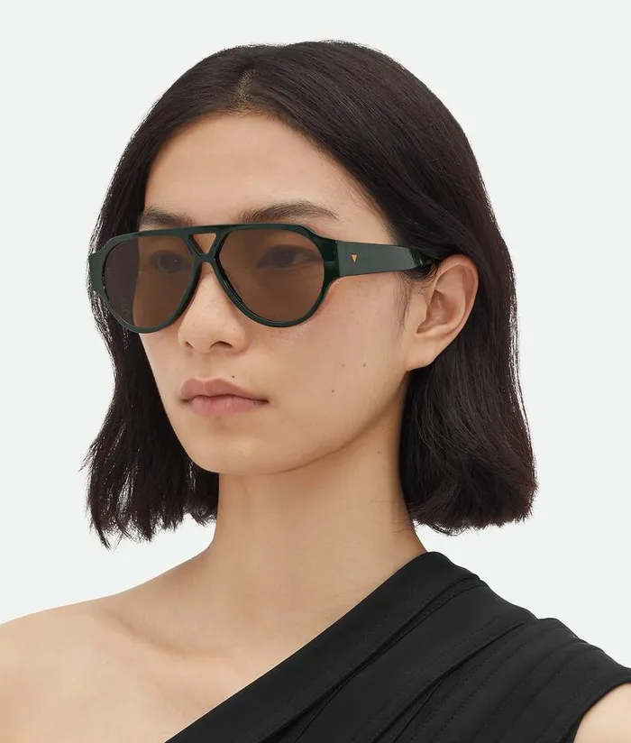 MenWomen Bottega Veneta Sunglasses Soft Aviator Sunglasses Greenbrown