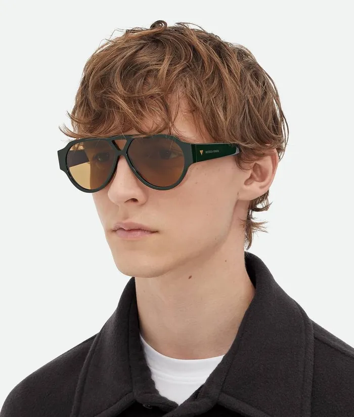 MenWomen Bottega Veneta Sunglasses Soft Aviator Sunglasses Greenbrown