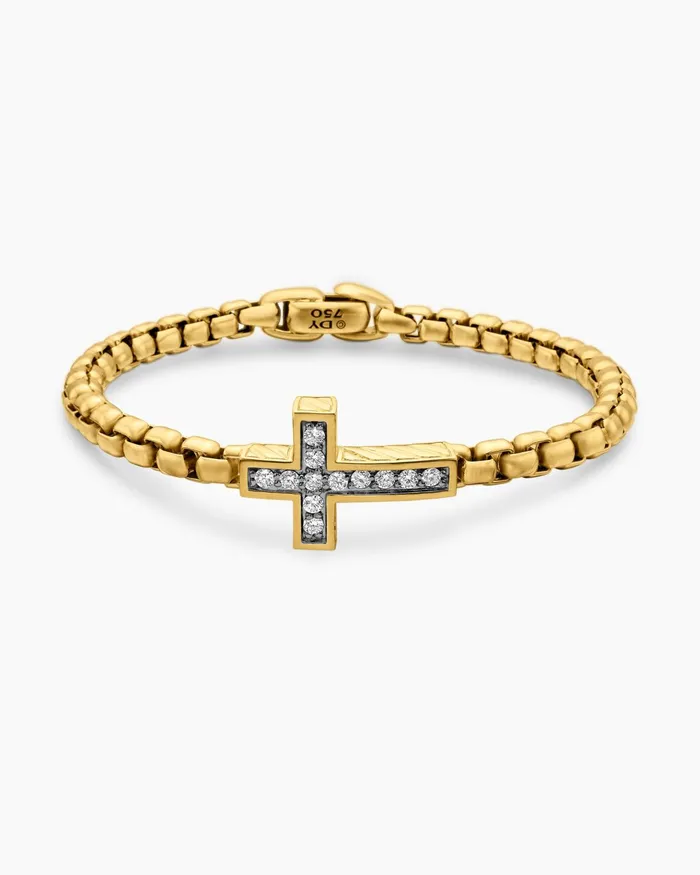 Mens Cross Station Bracelet In 18K Yellow Gold 5mm Men David Yurman Chain