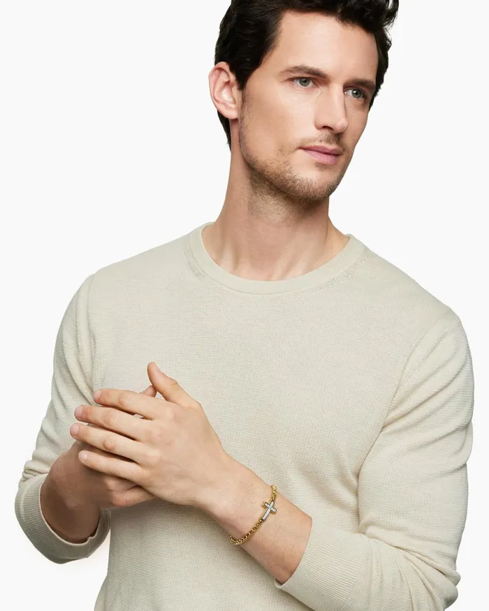 Mens Cross Station Bracelet In 18K Yellow Gold 5mm Men David Yurman Chain Mens Cross Station Bracelet In 18K Yellow Gold 5mm Men David Yurman Chain