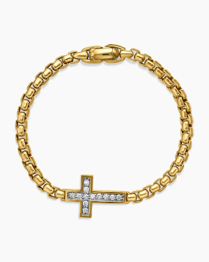 Mens Cross Station Bracelet In 18K Yellow Gold 5mm Men David Yurman Chain Mens Cross Station Bracelet In 18K Yellow Gold 5mm Men David Yurman Chain