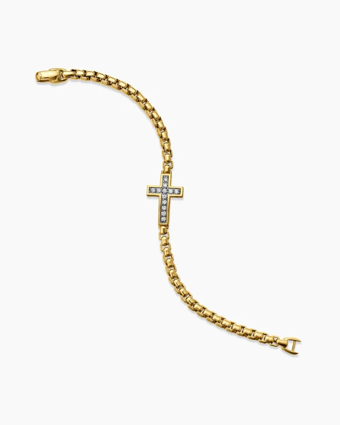 Mens Cross Station Bracelet In 18K Yellow Gold 5mm Men David Yurman Chain Mens Cross Station Bracelet In 18K Yellow Gold 5mm Men David Yurman Chain