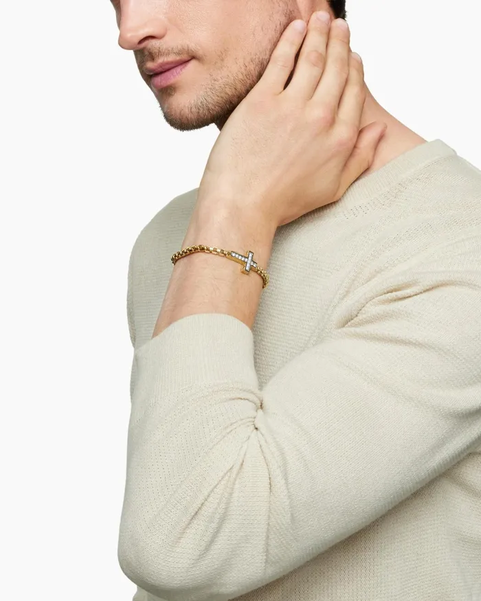 Mens Cross Station Bracelet In 18K Yellow Gold 5mm Men David Yurman Chain Mens Cross Station Bracelet In 18K Yellow Gold 5mm Men David Yurman Chain