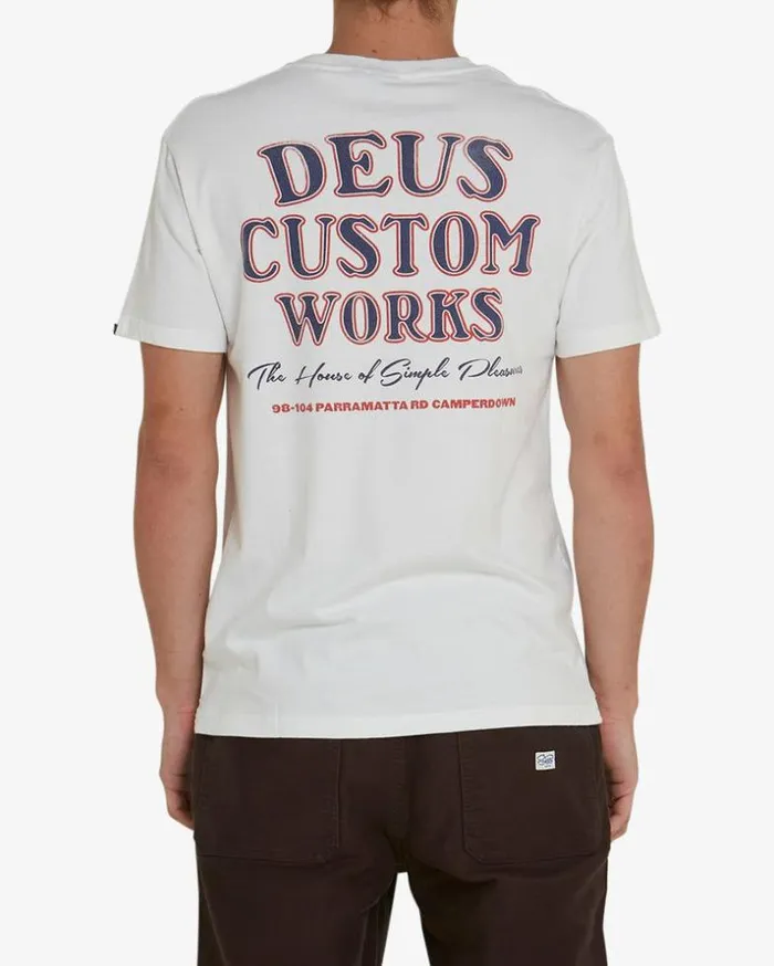 Mens Deus Ex Machina Tees Works Tee 8211 Vintage White Vintage White Mens Deus Ex Machina Tees Works Tee 8211 Vintage White Vintage White