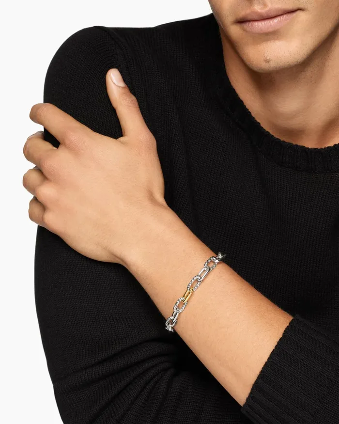 Mens DY Madison Chain Bracelet In Sterling Silver With 18K Yellow Gold 85mm Men David Yurman Chain Mens DY Madison Chain Bracelet In Sterling Silver With 18K Yellow Gold 85mm Men David Yurman Chain