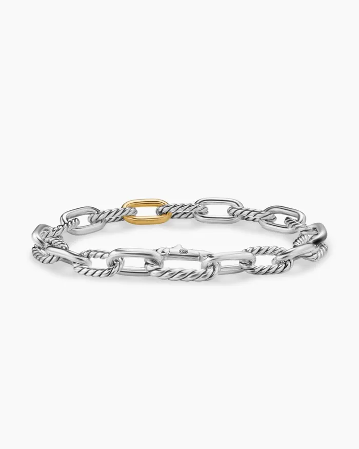 Mens DY Madison Chain Bracelet In Sterling Silver With 18K Yellow Gold 85mm Men David Yurman Chain Mens DY Madison Chain Bracelet In Sterling Silver With 18K Yellow Gold 85mm Men David Yurman Chain
