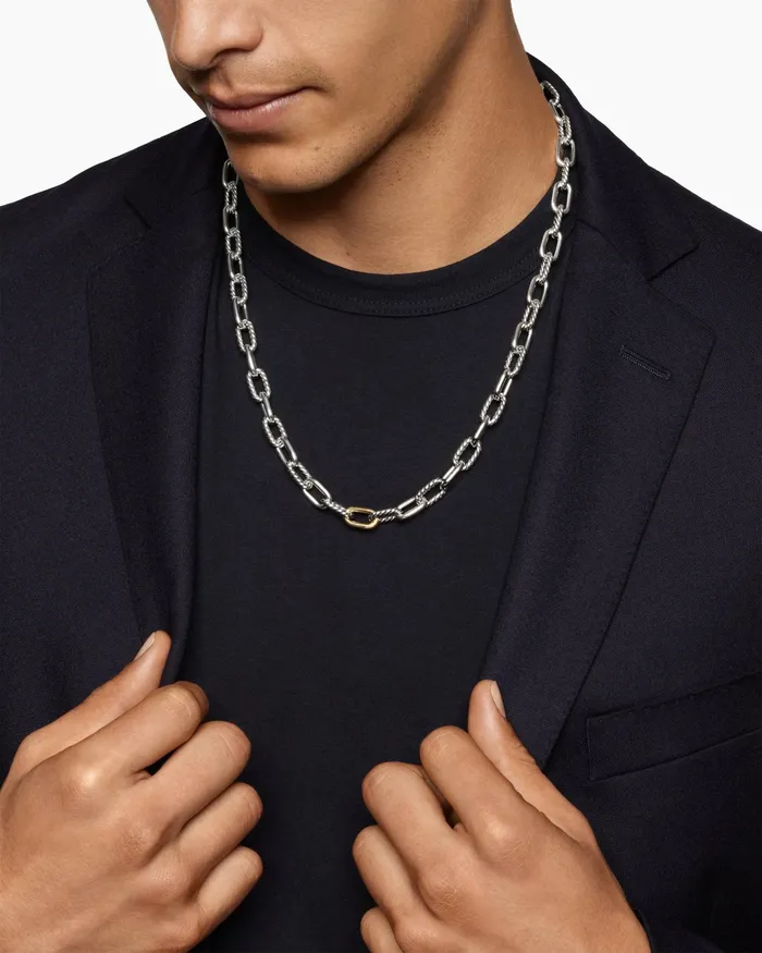 Mens DY Madison Chain Necklace In Sterling Silver With 18K Yellow Gold 85mm Men David Yurman Chains Mens DY Madison Chain Necklace In Sterling Silver With 18K Yellow Gold 85mm Men David Yurman Chains