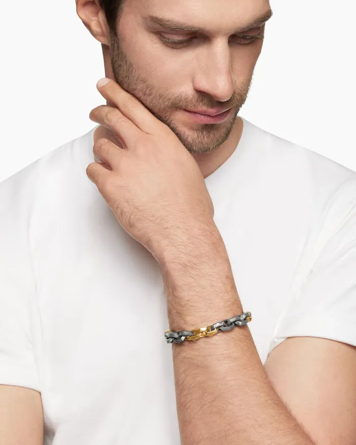 Mens Faceted Link Bracelet In 18K Yellow Gold 116mm Men David Yurman Chain Mens Faceted Link Bracelet In 18K Yellow Gold 116mm Men David Yurman Chain