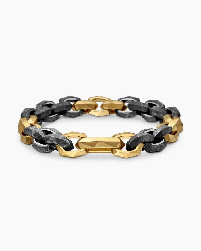 Mens Faceted Link Bracelet In 18K Yellow Gold 116mm Men David Yurman Chain Mens Faceted Link Bracelet In 18K Yellow Gold 116mm Men David Yurman Chain