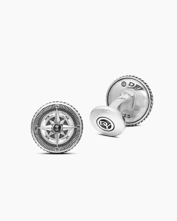 Mens Maritime Compass Cufflinks In Sterling Silver With Center Black Diamond 16mm Men David Yurman Cufflinks Mens Maritime Compass Cufflinks In Sterling Silver With Center Black Diamond 16mm Men David Yurman Cufflinks