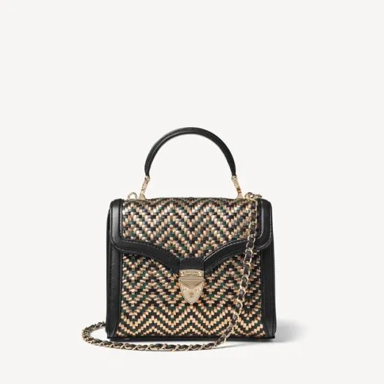 Midi Mayfair Bag Champagne Green and Black Woven Leather Women Aspinal Of London Shoulder