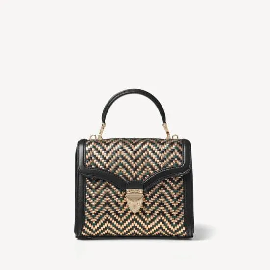 Midi Mayfair Bag Champagne Green and Black Woven Leather Women Aspinal Of London Shoulder