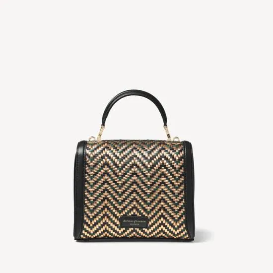 Midi Mayfair Bag Champagne Green and Black Woven Leather Women Aspinal Of London Shoulder