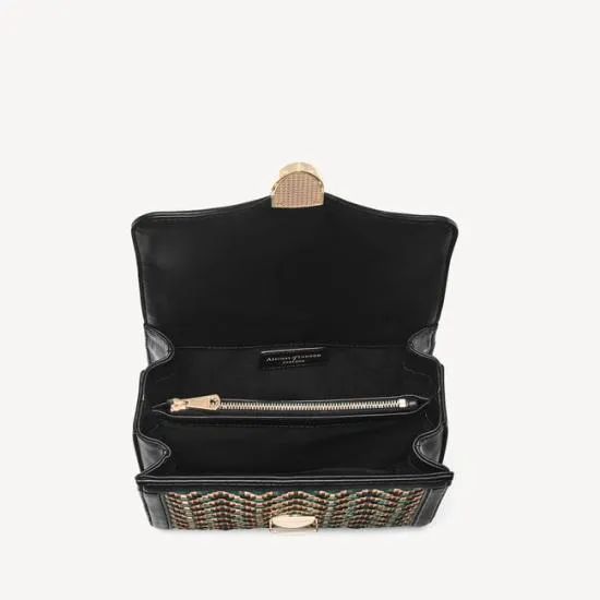 Midi Mayfair Bag Champagne Green and Black Woven Leather Women Aspinal Of London Shoulder
