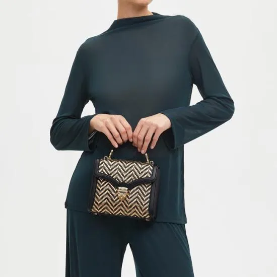 Midi Mayfair Bag Champagne Green and Black Woven Leather Women Aspinal Of London Shoulder