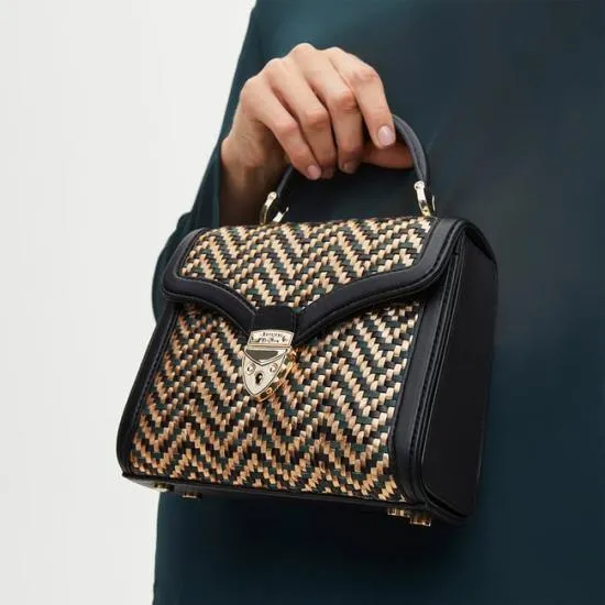 Midi Mayfair Bag Champagne Green and Black Woven Leather Women Aspinal Of London Shoulder