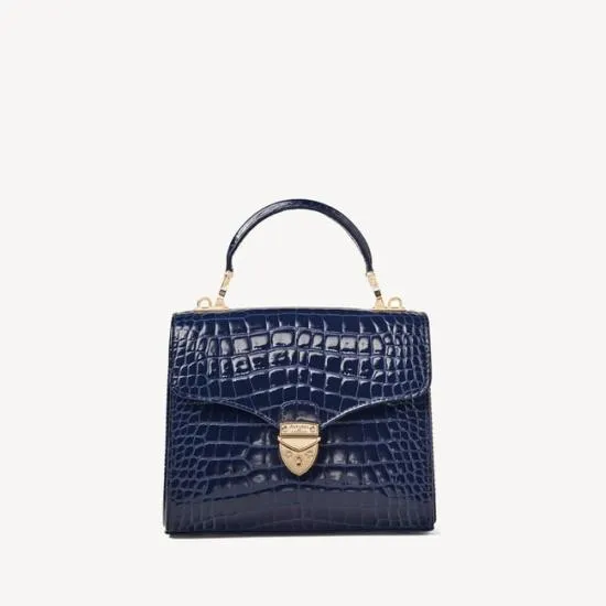 Midi Mayfair Bag Midnight Blue Patent Croc Women Aspinal Of London Shoulder