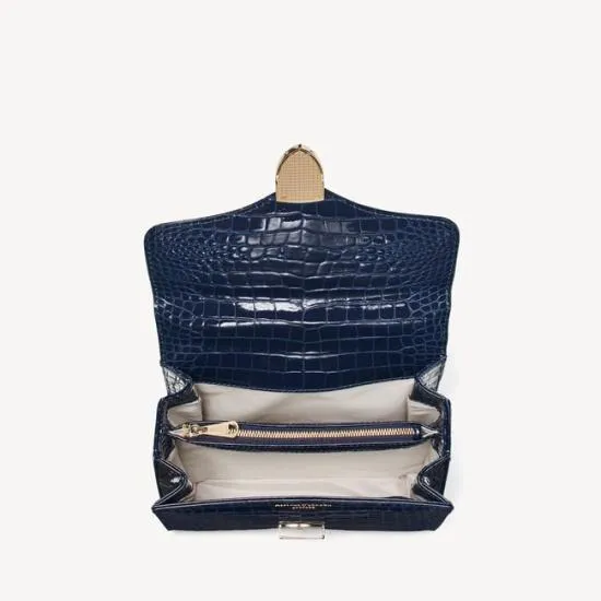 Midi Mayfair Bag Midnight Blue Patent Croc Women Aspinal Of London Shoulder
