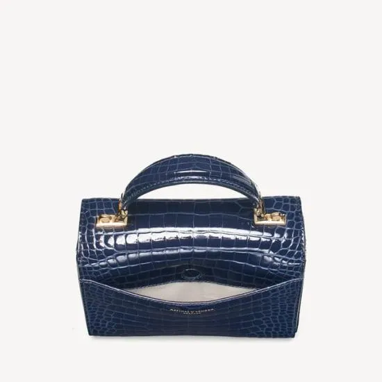 Midi Mayfair Bag Midnight Blue Patent Croc Women Aspinal Of London Shoulder