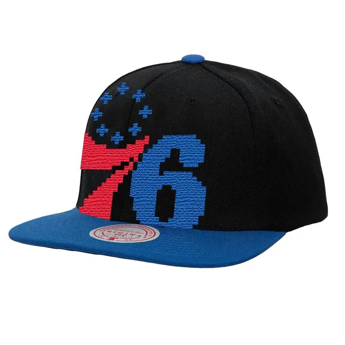 Mitchell and Ness 8 Bit XL Snapback HWC Philadelphia 76ers Men Hats and Headwear Mitchell and Ness 8 Bit XL Snapback HWC Philadelphia 76ers Men Hats and Headwear