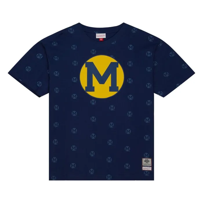 Mitchell and Ness AOP SS Top University Of Michigan Men TShirts and Tops