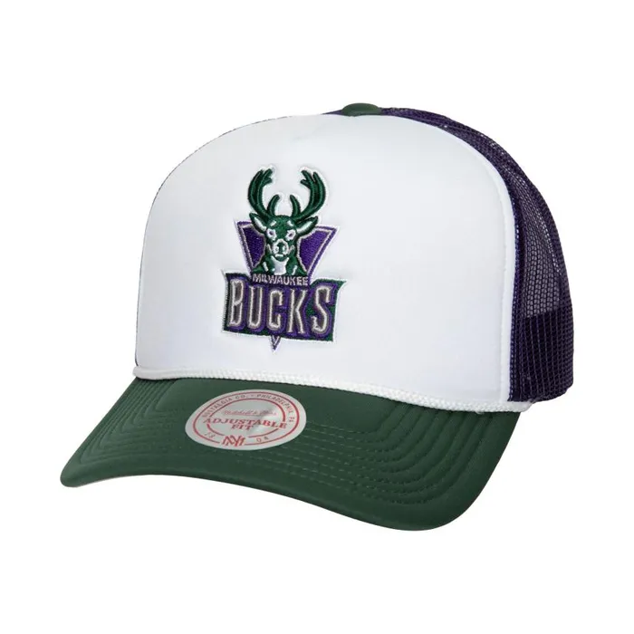 Mitchell and Ness Blocker Trucker HWC Milwaukee Bucks Men Hats and Headwear