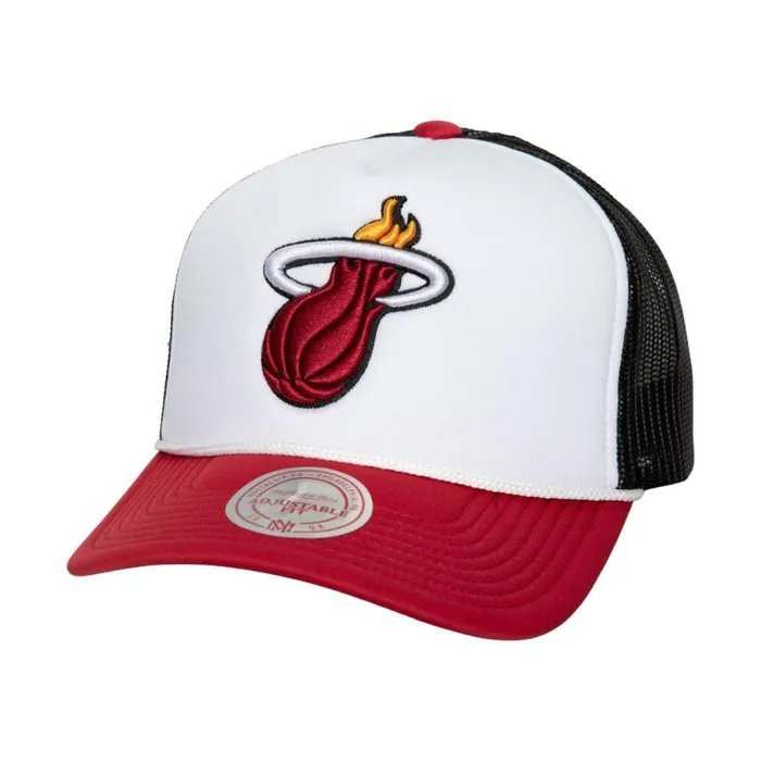 Mitchell and Ness Blocker Trucker Miami Heat Men Hats and Headwear