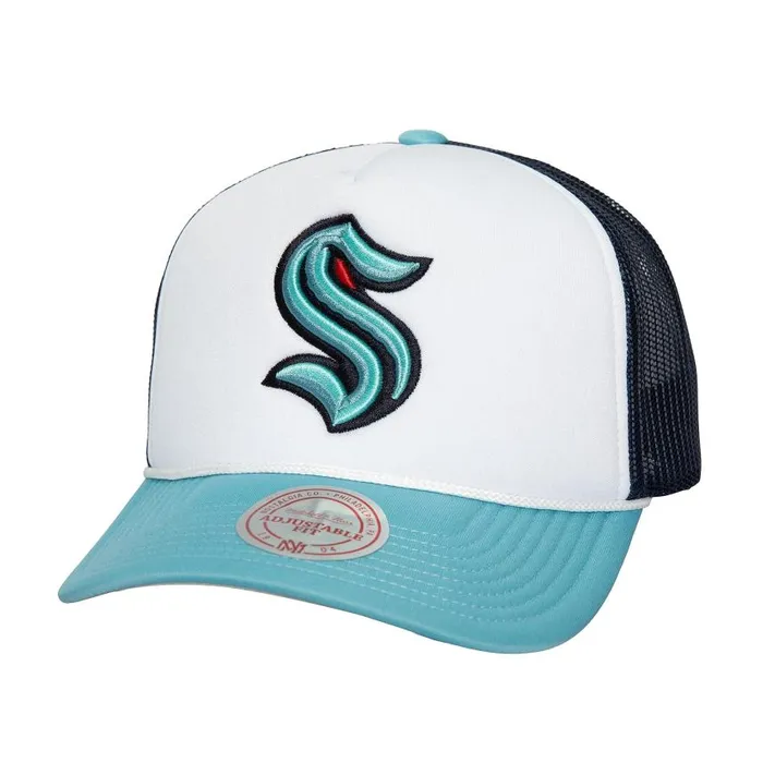 Mitchell and Ness Blocker Trucker Seattle Kraken Men Hats and Headwear