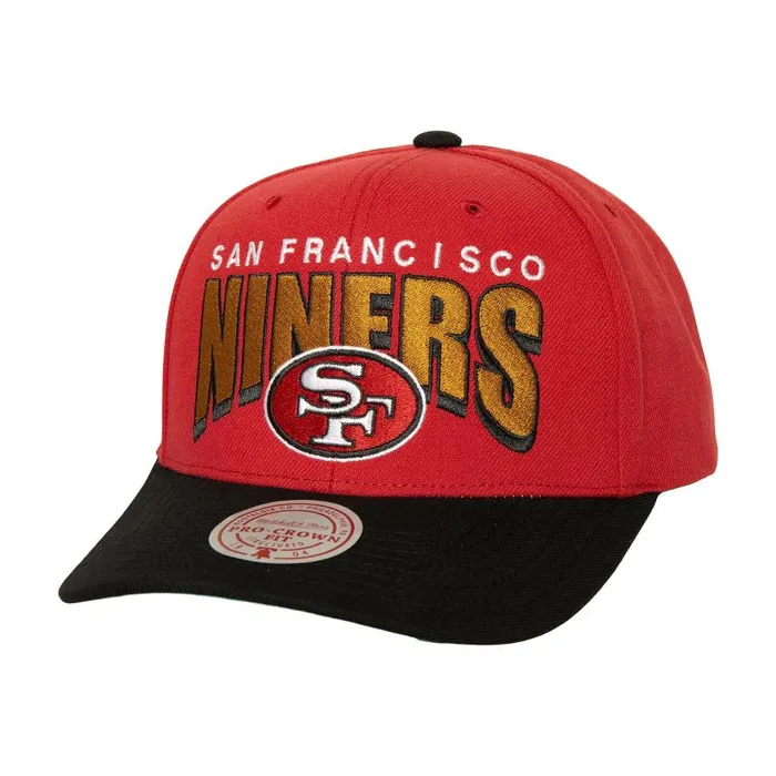 Mitchell and Ness Boom Text Pro Snapback San Francisco 49ers Men Hats and Headwear Mitchell and Ness Boom Text Pro Snapback San Francisco 49ers Men Hats and Headwear
