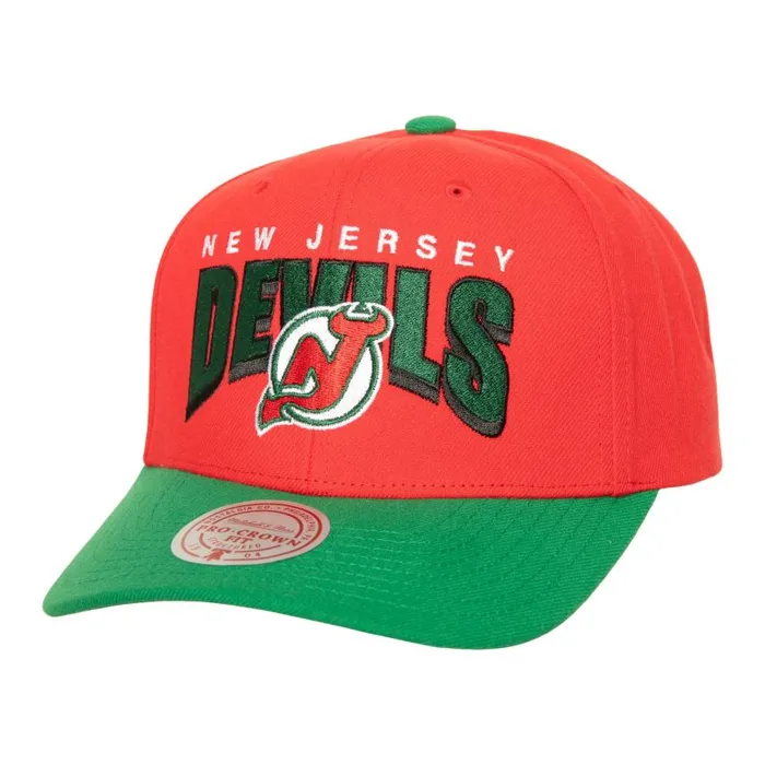 Mitchell and Ness Boom Text Pro Snapback Vntg New Jersey Devils Men Hats and Headwear Mitchell and Ness Boom Text Pro Snapback Vntg New Jersey Devils Men Hats and Headwear