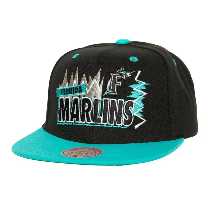 Mitchell and Ness Buzz Snapback Coop Florida Marlins Men Hats and Headwear