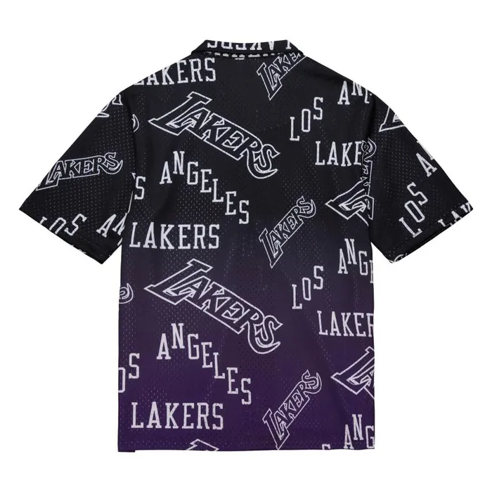 Mitchell and Ness Destination Leisure Button Up Shirt Los Angeles Lakers Men TShirts and Tops Mitchell and Ness Destination Leisure Button Up Shirt Los Angeles Lakers Men TShirts and Tops