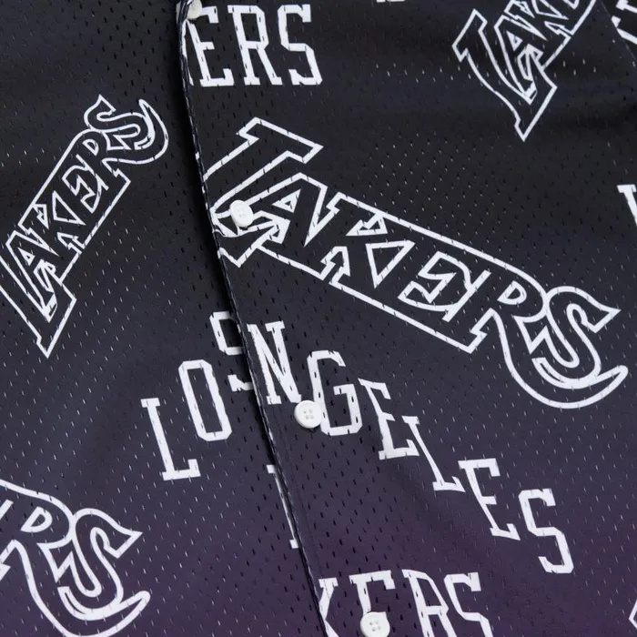 Mitchell and Ness Destination Leisure Button Up Shirt Los Angeles Lakers Men TShirts and Tops Mitchell and Ness Destination Leisure Button Up Shirt Los Angeles Lakers Men TShirts and Tops