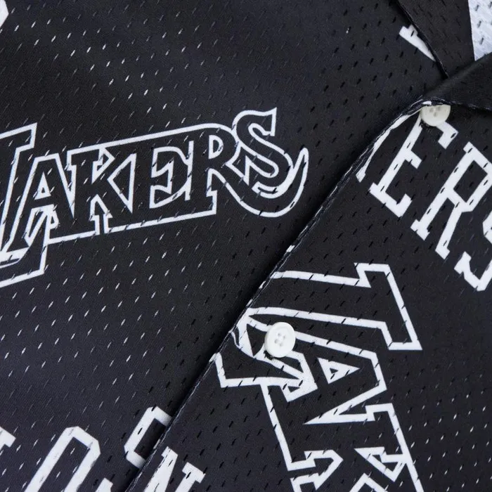 Mitchell and Ness Destination Leisure Button Up Shirt Los Angeles Lakers Men TShirts and Tops Mitchell and Ness Destination Leisure Button Up Shirt Los Angeles Lakers Men TShirts and Tops