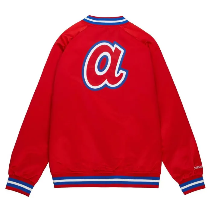 Mitchell and Ness Double Clutch Lightweight Satin Jacket Atlanta Braves Men Jackets and Outerwear Mitchell and Ness Double Clutch Lightweight Satin Jacket Atlanta Braves Men Jackets and Outerwear
