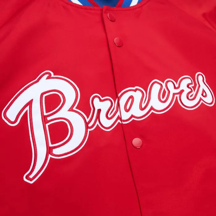 Mitchell and Ness Double Clutch Lightweight Satin Jacket Atlanta Braves Men Jackets and Outerwear Mitchell and Ness Double Clutch Lightweight Satin Jacket Atlanta Braves Men Jackets and Outerwear