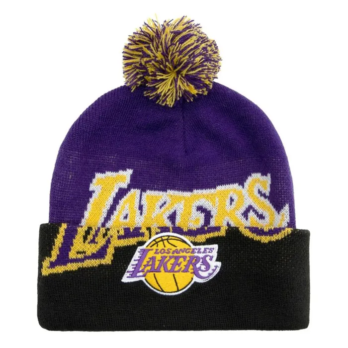 Mitchell and Ness Double Take Pom Knit HWC Los Angeles Lakers Men Hats and Headwear Mitchell and Ness Double Take Pom Knit HWC Los Angeles Lakers Men Hats and Headwear