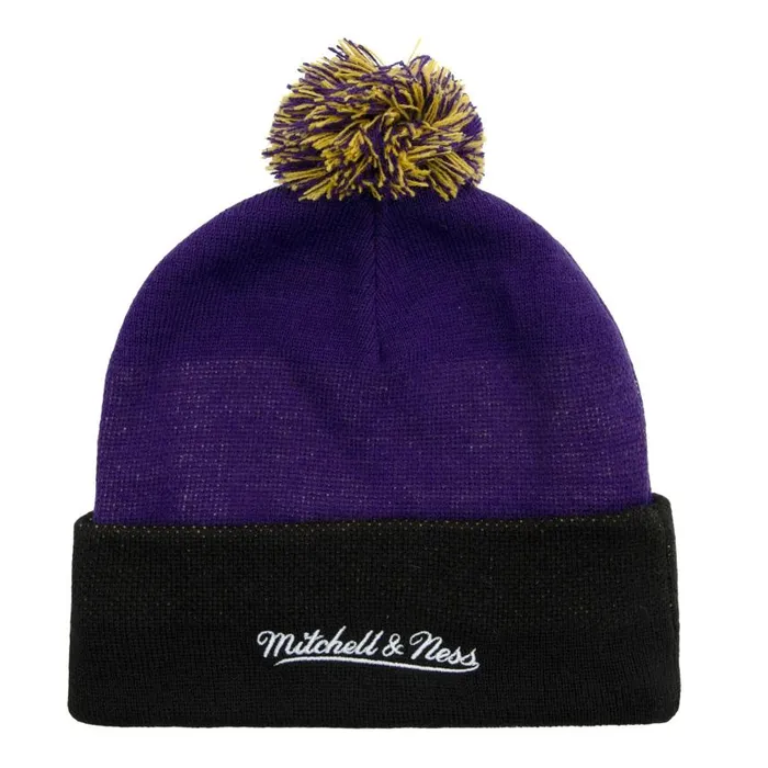 Mitchell and Ness Double Take Pom Knit HWC Los Angeles Lakers Men Hats and Headwear Mitchell and Ness Double Take Pom Knit HWC Los Angeles Lakers Men Hats and Headwear