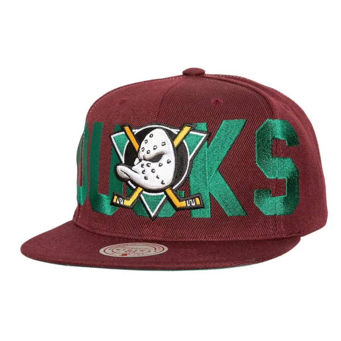 Mitchell and Ness Full Frontal Snapback Vntg Anaheim Ducks Men Hats and Headwear Mitchell and Ness Full Frontal Snapback Vntg Anaheim Ducks Men Hats and Headwear