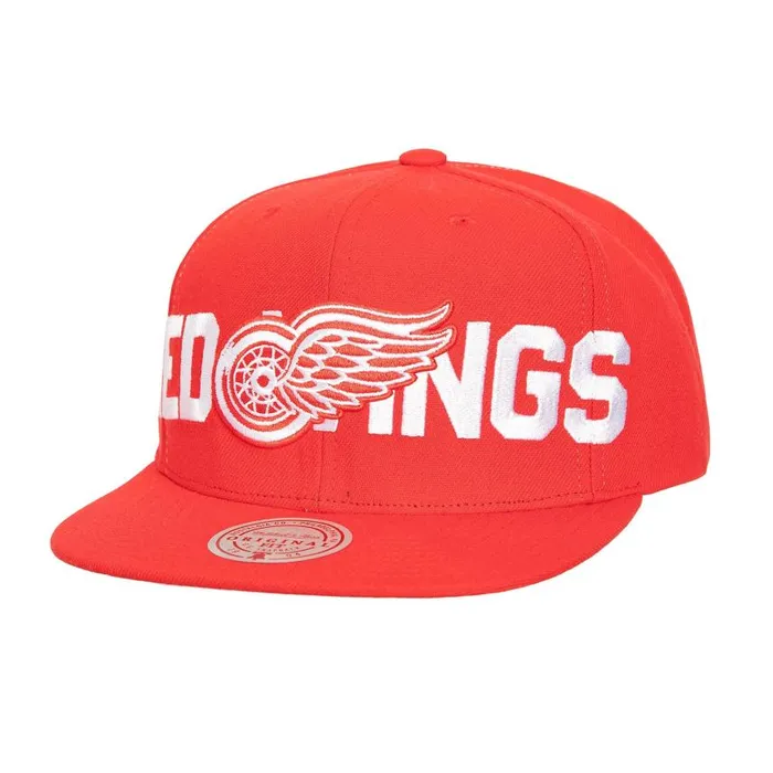 Mitchell and Ness Full Frontal Snapback Vntg Detroit Red Wings Men Hats and Headwear Mitchell and Ness Full Frontal Snapback Vntg Detroit Red Wings Men Hats and Headwear