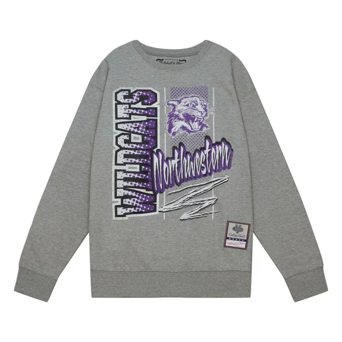 Mitchell and Ness Halftime Script Crew Northwestern University Men Hoodies and Sweatshirts Mitchell and Ness Halftime Script Crew Northwestern University Men Hoodies and Sweatshirts